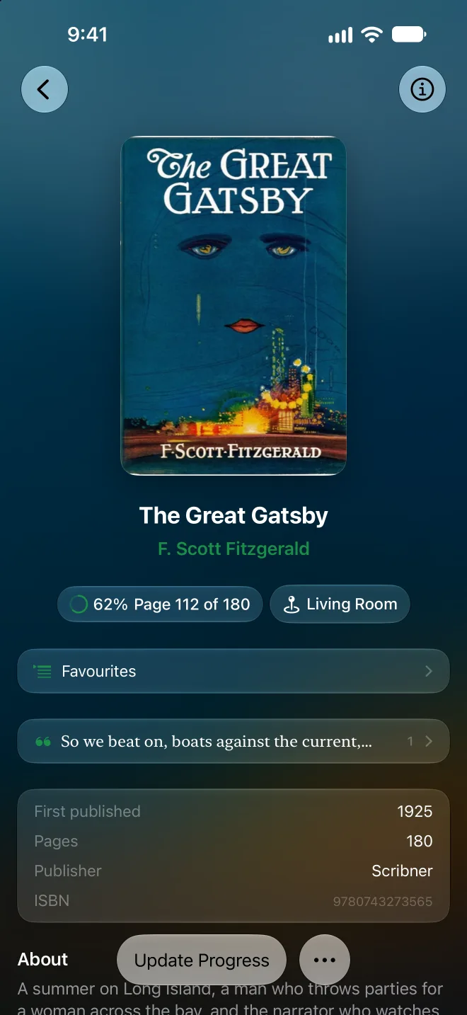 A book's progress on iPhone